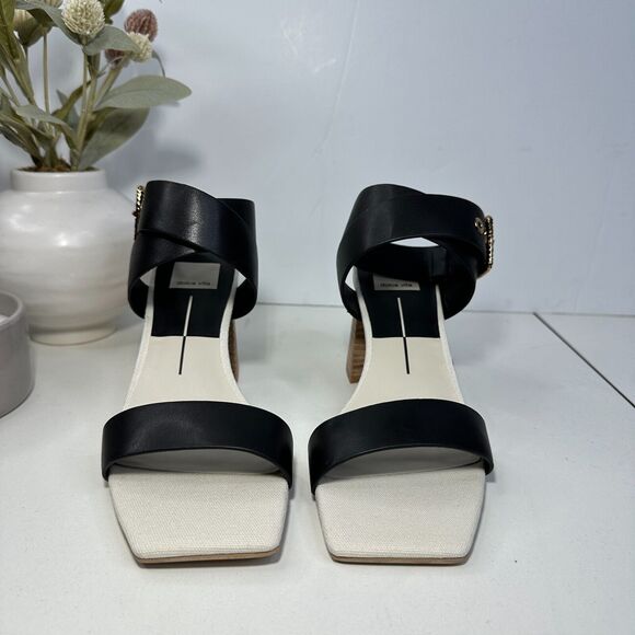 New Dolce Vita Paytin Leather Strappy Sandals Black Women 8 NWOB Block Heel FLAW - Picture 2 of 13